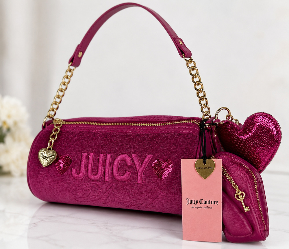 Juicy Couture Angel Shoulder Bag NWT Raspberry Tart Pink Velour Heart Y2K